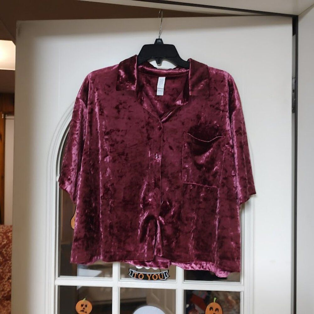 New Stars Above Burgundy Soft Velour Feel Wide Leg Pajama Set Size Women's XL